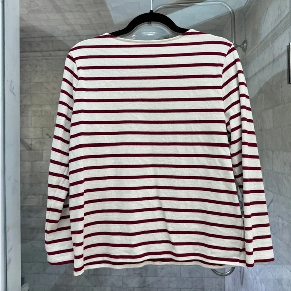 Sezane Collette Mariniere burgundy and White Striped Long Sleeve Shirt - Picture 3 of 3